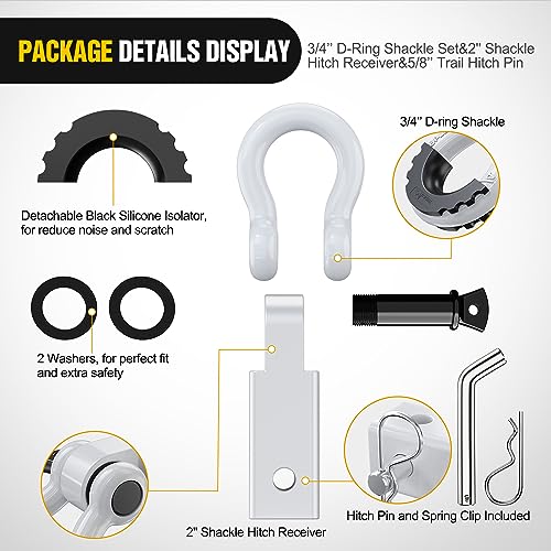 Image of Nilight Shackle Hitch Receiver 2Inch 45000 LBs Breaking Strength 3 /4 inch D Ring Pin Heavy Duty Solid Recovery Towing Kit for Trucks Jeeps Off-Road