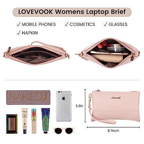 Image of LOVEVOOK Laptop Bag for Women 15.6 Inch Laptop Tote Work Professional Leather Computer Briefcase Waterproof Handbag Shoulder Large Capacity Business Teacher Office Bag Crossbody Purse,Pink
