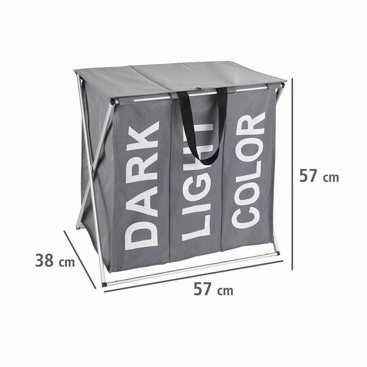 WENKO Wäschesammler Trio Top, Wäschekorb 3 Fächer mit Deckel und Tragegriffen, 118 Liter Volumen, (B x H x T): 57 x 57 x 38 cm, Grau