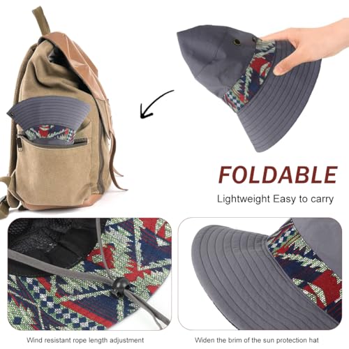 Image of GUSTAVE Sun Hats for Men Wide Brim Summer Sun Protection Cap for Men UV Protection Round Sun Cap for Hiking, Fishing, Gardning, Travel