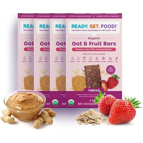 Ready Set Food Organic Oat & Fruit Bars – Safe & Easy Early Allergen Exposure for Babies 12+ Months, Organic Toddler Snacks with 8 Top Allergens, No Added Sugar (Peanut Butter Strawberry, 4-Pack) Cover