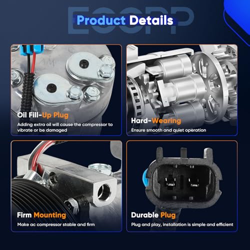Image of ECCPP AC Compressor 1972-2023 for Peterbilt 210 220 282 337 325 310 320 330 | 2007 Fit for Volvo VNL VNM 10.8L 12.1L 12.8L 14.9L Fast Cooling AC Compressor with Clutch