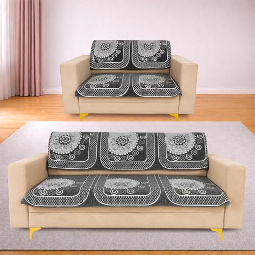 Image of Homerz Premium Chenille Fabric Sofa Cover | Soft, Durable & Dustproof | Decorative Couch Cover (Solitaire Grey, 5 (3+2) Seater, Seat Cover with Backrest)