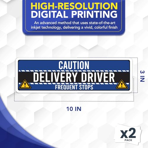 Image of Magnet Me Up Caution Frequent Stops Magnetic Decal - 3x10 Inch 2 Pack, UV Printed Blue /Black Automotive Vinyl Sign for Car, Delivery Driver Safety Magnet, Durable Weatherproof Accessory, Made in USA