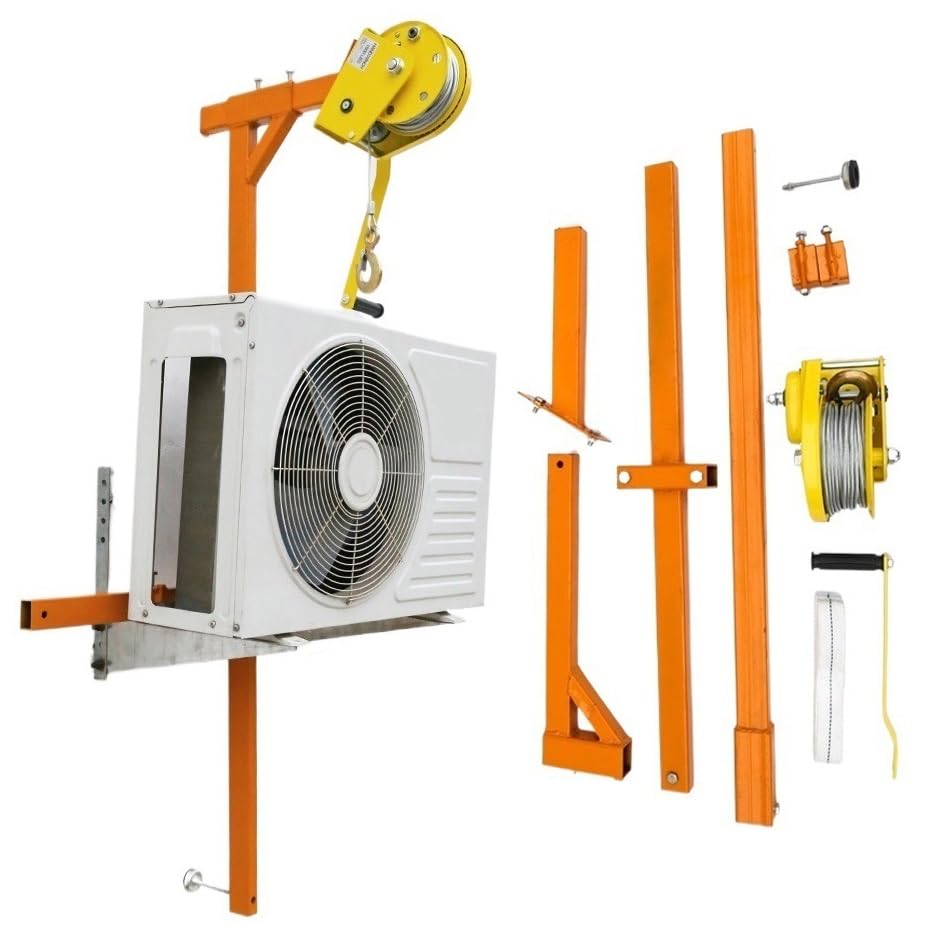 Air-Conditioner Lifting Outdoor Unit Hoist Tool Hand Winch Self-Locking Mechanism with Support Bracket for 3HP/5HP Air-Conditioner (Color : 10Meters 1800lbs Winch) (5hp Bracket+15m 1800lbs Winch)