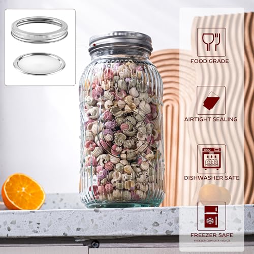 Image of Amzcku 64oz vintage Mason Jars with Lids, Wide Mouth 2 Quart Canning Jar Half Gallon, Safe For Storage, Canning, Pickling, Preserving, Fermenting, DIY Crafts & Decor 3 Pack