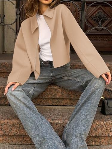 Yousify Womens Cropped Pea Coats Zip Up Short Casual Bomber Wool Blend Jackets Barn Fall Outerwear with Pockets2