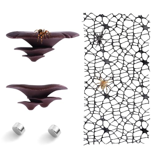 BOXOB 5 Stück Springspinnen Zubehör Pilz, Spinnenpilz Springnetz Set mit Magnet für Spinnen...