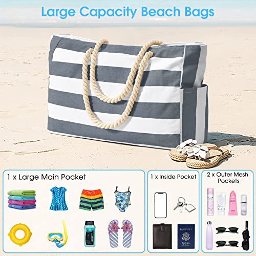 Becokan Beach Bag Large Beach Tote Bag for Women Waterproof Sandproof Swim Pool Bag With Zipper (Dark Grey) by Becokan - Used condition - Image 8