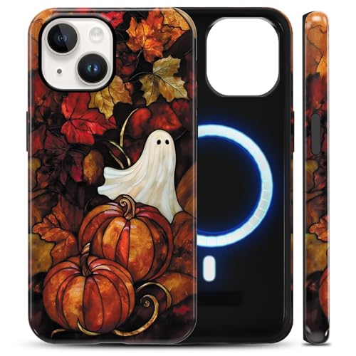 Coque iPhone 14 Magsafe en verre trempé à motif de fantôme d'Halloween