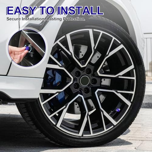 Image of JUSTTOP 4 Pack Handmade Crystal Rhinestone Tire Valve Stem Caps, Universal for Cars, Trucks and Motorcycles - Deep Blue