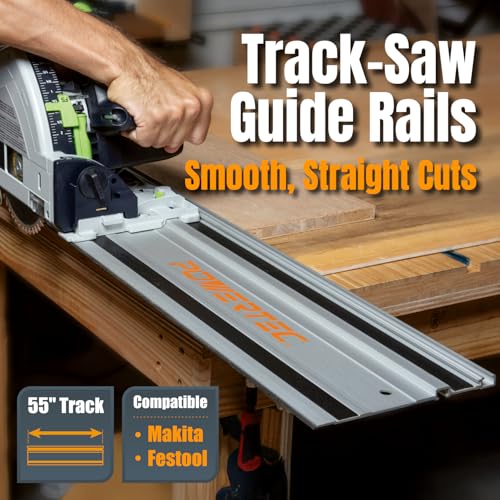 Image of POWERTEC 71153 Track Saw Guide Rail for Makita or Festool Track Saws | 55 inch Guide | For Perfect Repeatable Rip Cuts| For Optimized Bevel & Straight Cuts