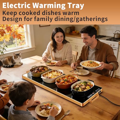 Image of Electric Warming Tray,XL 32 inchx12 inch,Tempered Glass Warming Mat for Food,Black