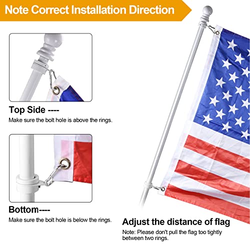 Bonwin White Flag Pole Kit For Outside House, 6 Ft Thickened Stainless Steel Wall Mount Flag Pole For 3X5'/ 4X6' American Flag, 1" Anti-Wrap Spinning Flagpole Rings Hardware Kits For Porch Yard #TOP6