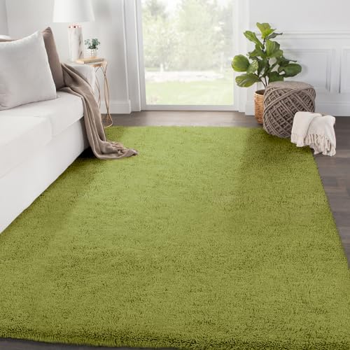 Living Room Area Rug, Grass Green Large Luxury Soft Fluffy Shaggy Carpet for Bedroom Dorm Bedside Lounge Office, Non-Slip, Washable Throw Rug for Home Decor, 160x230cm