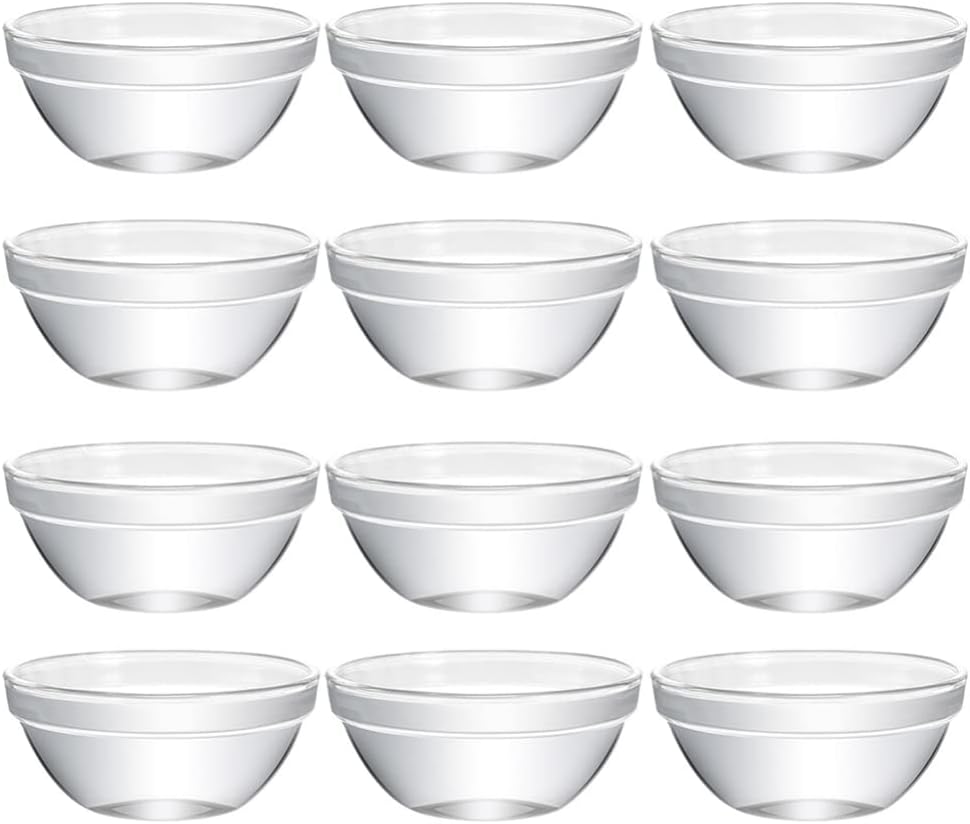DOITOOL 12Pcs Clear Glass Bowls for Pudding, Desserts, and Food Prep - Stackable, Microwave Safe, 2.4 Inch