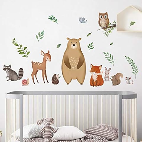 decalmile Woodland Animals Wall Decals Bear Fox Deer Wall Stickers Baby Nursery Kids Bedroom Playroom Wall Decor Cover