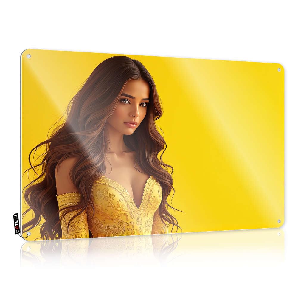 Sujd Colour Funny Wall Art Clock Ready To Hang - Golden Floral Dress With Long Wavy Hair. Gift For Gamer For Cafe(30X40cm)