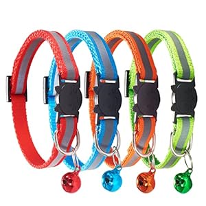 Cat Collars with Bell, Breakaway Cat Collars, Reflective Cat Collars, Nylon Cat Collars with Bell, Collars for Cats (4 Colors)