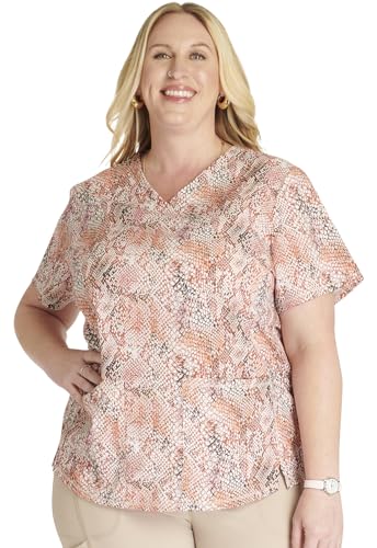 Cherokee Prints Women Scrubs Top V-Neck Print Plus Size CK703, 2XL, Python Perfection