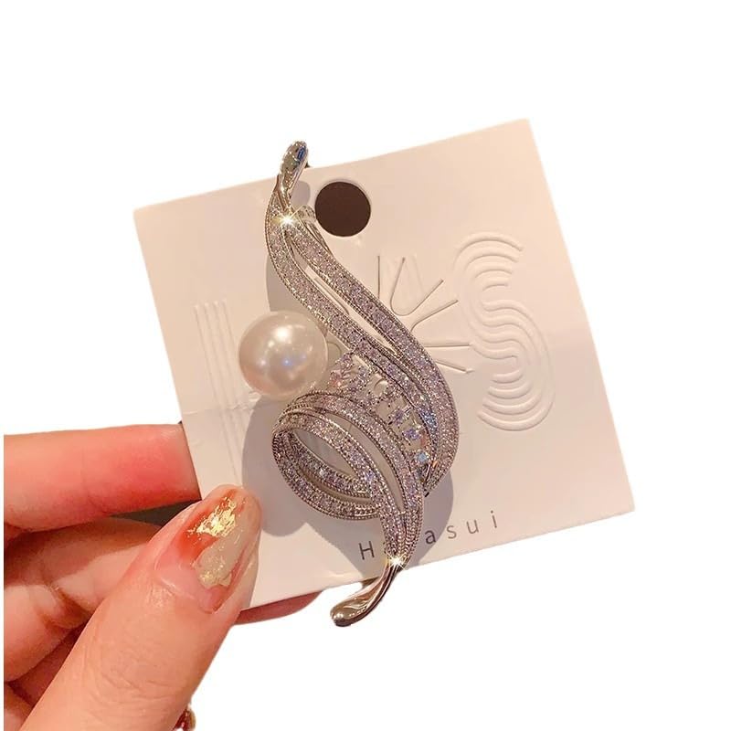 Image of Elegant Floral Brooch Pins for Women, Crystal Pearl Rhinestone CZ Flower Lapel Pin Wedding Party Exquisite Brooches and Pins for Women Ladies
