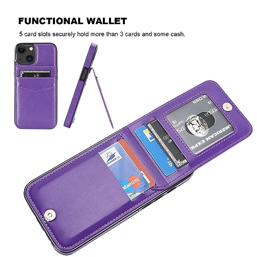Image of KIHUWEY Compatible with iPhone 13 Case Wallet with Credit Card Holder, Premium Leather Magnetic Clasp Kickstand Heavy Duty Protective Cover for iPhone 13 6.1 inch(Dark Purple)