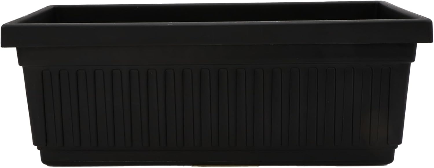The HC Companies 24 Inch Venetian Rectangular Window Planter Box - Lightweight Plastic Indoor Outdoor Plant Pot with Drainage for Windowsill, Herbs, Flowers, Black