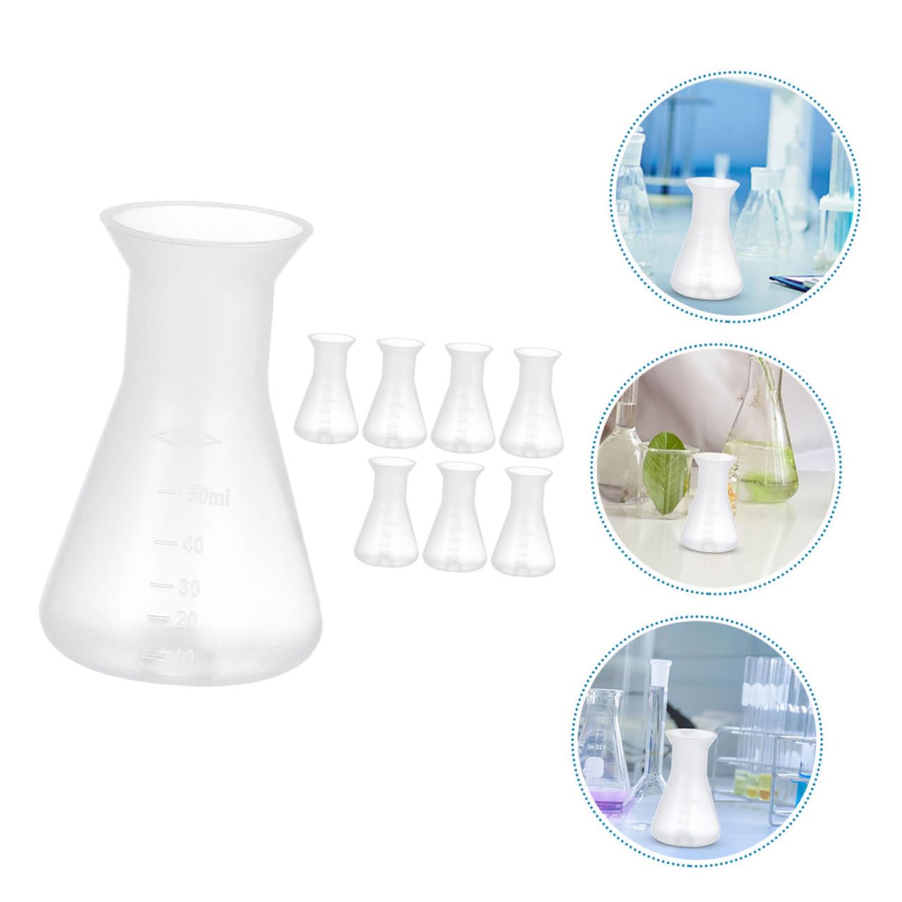Juego De Matraces Erlenmeyer De Plástico 50Ml 8 Piezas Para Laboratorio