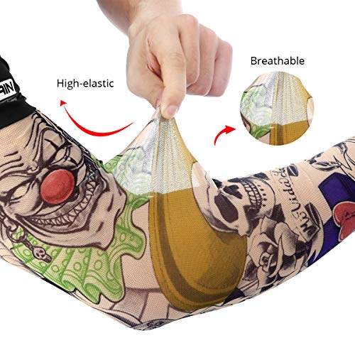 Benbilry 6Pcs Art Arm Fake Tattoo Sleeves Cover For Unisex Party Cool Man Woman Fashion Tattoos & Body Art Temporary Waterproof Sunscreen Nylon Kit #TOP2