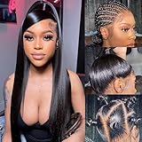 Pobokix Straight Full Lace Wigs Human Hair 100% Hand-tied Full Lace Human Hair Wigs Full Scalp Lace Wigs Part Anywhere 180% Density(20inch, Natural Black)