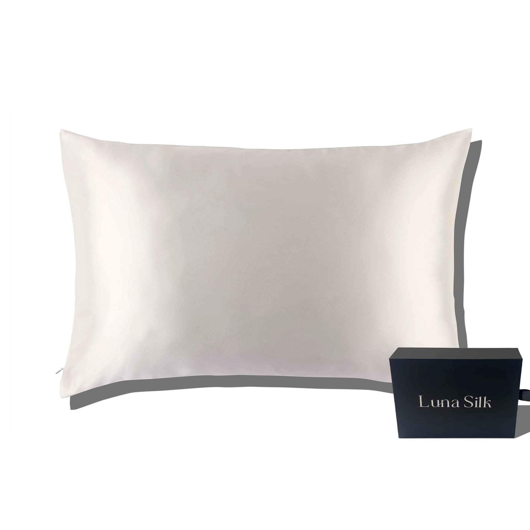 LUNASILK Mulberry Silk Pillowcase for Hair and Skin - 100% Pure Silk, White,King Size, 20x36, with Hiden Zipper, Pillowcase for Acne, Anti Aging, Acne Free, Ideal for Curly Hair