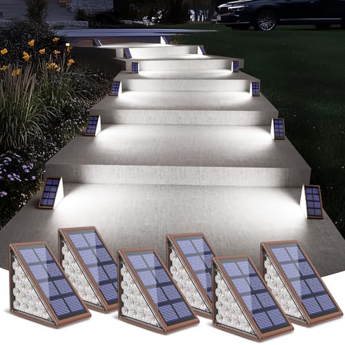 Image of NIORSUN Solar Stair Lights,Cool White Outdoor Step Lights IP67 Waterproof Auto On Off, Outdoor Stair Lights for Steps,Stair,Patio,Yard,Porch,Front Door,Sidewalk,Deck Decor(Brown, 6 Pack)