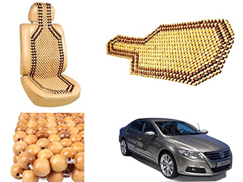 Image of Car Bead Seat Wooden Beads Cushion Cover Pad for Volkswagen Passat, Acupressure Sitting Seat Cover | Cream Color - Pack of 1