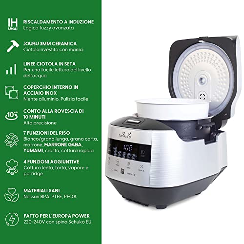 Yum Asia Bamboo cuociriso con riscaldamento a induzione (IH) e ciotola in ceramica, 7 funzioni di cottura del riso, 4 funzioni multicucina, display LED Motouch (1.5L) 220-240V UE - immagine 4