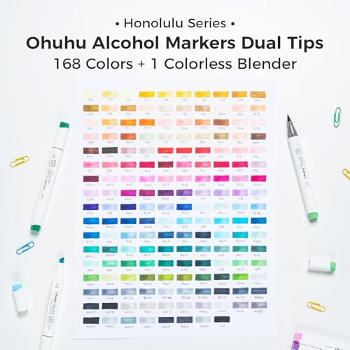 Image of Ohuhu Alcohol Markers Brush Tip - 168-color Art Marker Set Double Tipped Alcohol-based Markers for Artist Adults Coloring Illustration- Brush & Chisel - Honolulu - Refillable Ink