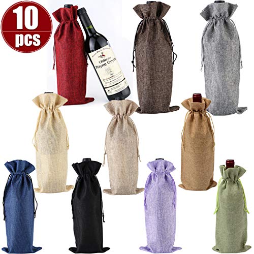 AMZSUPER ERA - Bolsa de Vino de Yute con cordón, 35 x 15 cm, Reutilizable, Lavable, Resistente al Polvo, para Vino o champán, Navidad, Vacaciones, Regalos para Invitados, Prueba de Vino, 10 Colores