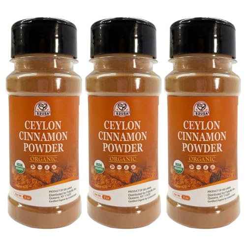 52USA Organic Ceylon Cinnamon Powder, 2 Ounce (Pack of 3), True Cinnamon Farmed in Sri Lanka, Non-GMO, Gluten-Free, Perfect for Baking, Cooking and Beverages