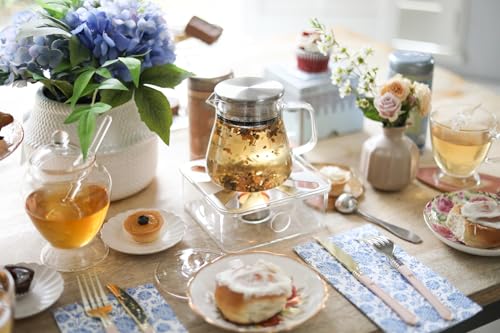 Image of Teabloom One-Touch Tea Maker, 2-in-1 Teapot and Kettle with Stainless Steel Filter Lid for Loose Tea - Stain-Free Borosilicate Glass Tea Pot (15 Oz) - Tea Connoisseur's Choice (Pack of 2)