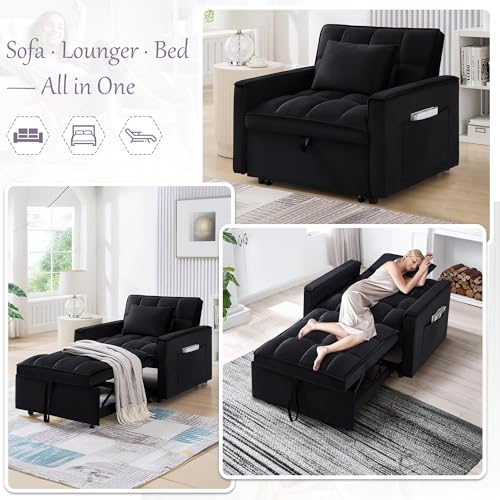 Sillón cama convertible terciopelo negro miniatura 3