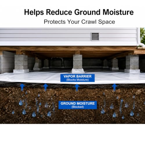 Image of Crawl Space Vapor Barrier Kit 10 ft x 100 ft, 10 Mil Thick Plastic Sheeting with 2 in x 65 ft Sealing Tape, Black & White Poly Film for Crawlspace Encapsulation & Ground Moisture Control