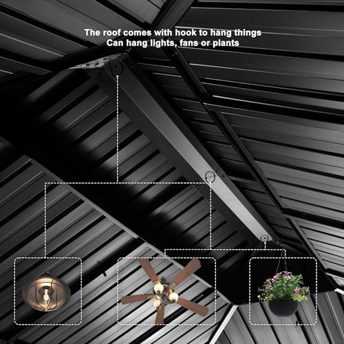 PURPLE LEAF Heavy Duty Garden Gazebo 3.65 x 4.85 m with Galvanised Steel Double Roof, Waterproof Metal Hardtop Gazebo with Side Curtain and Zipped Netting for All Weathers, Outdoor and Patio, Grey