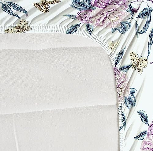 Image of NHD HOME Premium Cotton Elastic Fitted Bedsheets with 2 King Size Pillow Covers | Double Bed with All Around Elastic 220 TC Supersoft |Size-72 King Sizex78+10 inches | Floral, Pure White and Pink