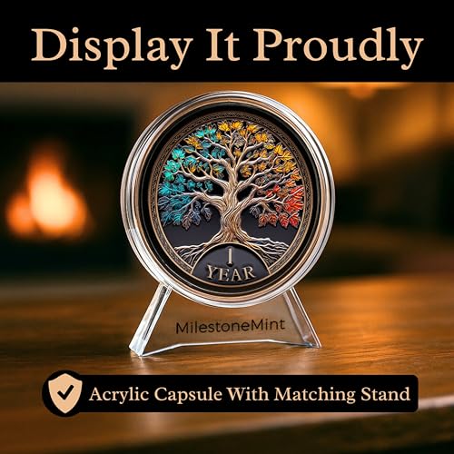 affirmation sobriety coin gift set  tree of life aa chip medallion with token capsule stand amp card  sobriety gifts for anniversary month amp year for men amp women in recovery 1 year