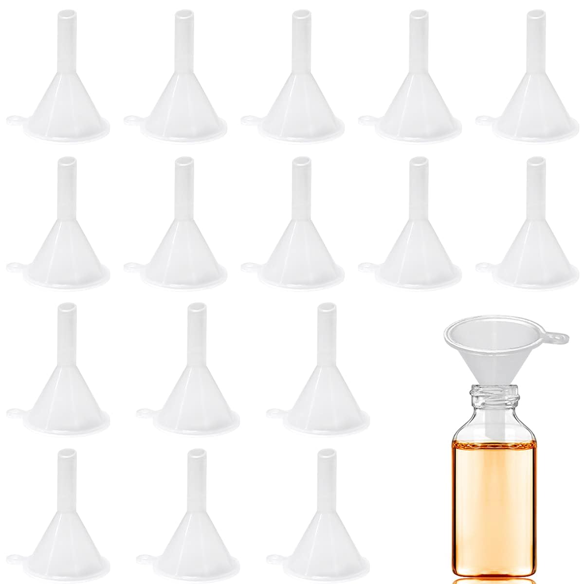 Goodern 20 Pcs Mini Funnels, Clear Plastic Funnels for Lab Bottles, Essential Oils, Perfumes, Spices, Sand Art, Powder, Kitchen Food Grade Plastic