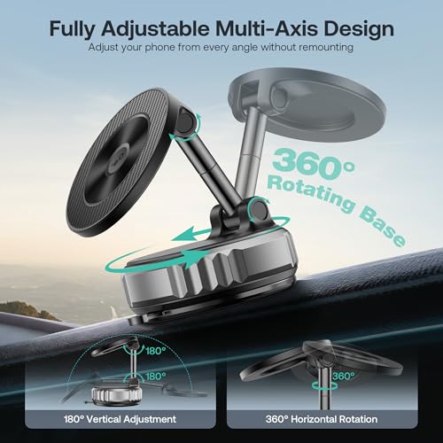 Image of Golinbox Upgraded Nano Gel Vacuum Magnetic Car Phone Holder for MagSafe 360 Adjustable, [100+LBS Suction & 3000gf Magnetic] Suction Cup Phone Mount for Your Car /Gym /Mirror Mount for iPhone & Android