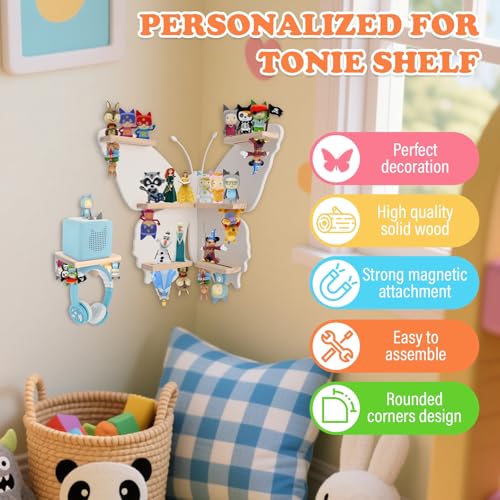 Image of 90Butterfly for Tonies Box Figures Organizer Storage Shelf Corner Wall | Magnetic Display Stand for Toniebox 1 /2 Collection 30~40 Tonie Characters Floating Shelves Storage Player, Earphones