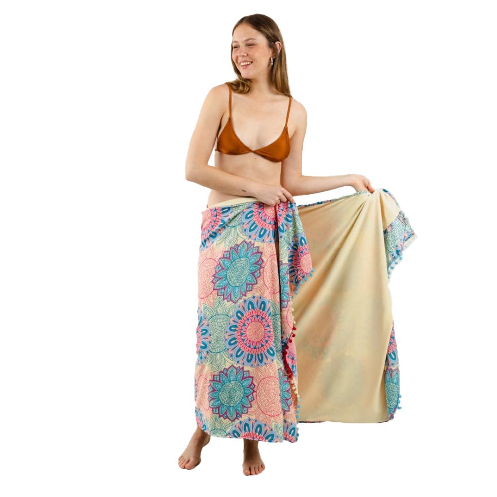 TRAMAS+ Pareo Toalla Grande, Toallas Multiusos Complementos Playa Mujer (Modelos Pack Incluyen Bolsa) - Mar Piscina - Dena Azul