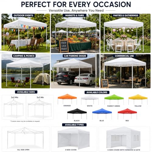 Image of Gazebo Tent Portable Popup Foldable Canopy 10x10 Ft Shelter for Event, Advertisement, Promotion, Exhibition Stall, Waterproof Outdoor Gazebo Tent, Heavy Duty Frame (Orange, 10 x 10 Ft)