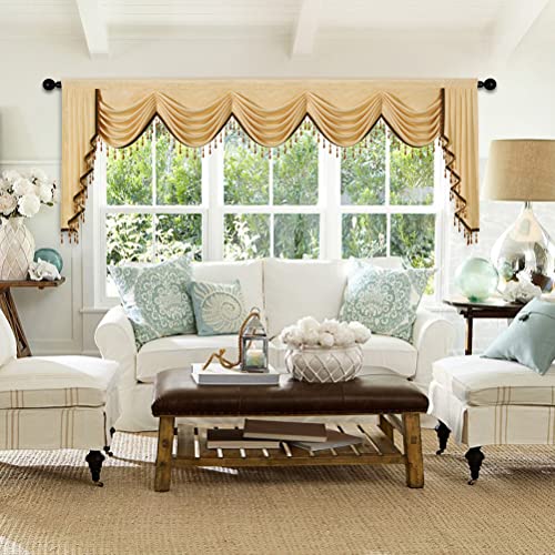 Elkca Beige Jacquard Waterfall Valance With Luxury Beads Soft Window Curtains Valance For Living Room,Rod Pocket, 1 Panel (Beige, W138) #TOP5