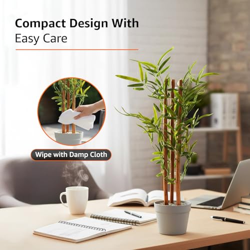 Image of amazon basics Artificial 3-Stem Bamboo Plant with Light Grey Plastic Pot | 75 cm Realistic Faux Greenery | Durable Plastic | Zero Maintenance | Indoor & Outdoor Home Office Decor